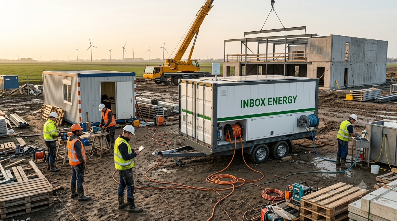 Inbox Energy aanhanger in gebruik op een Nederlandse bouwplaats